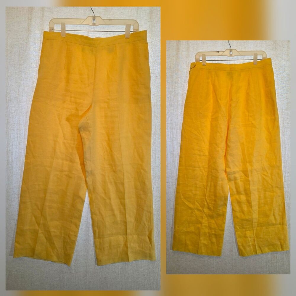 Talbots Petites Irish Linen Wide Leg Crop Pants Butter Yellow Coastal Preppy 14P